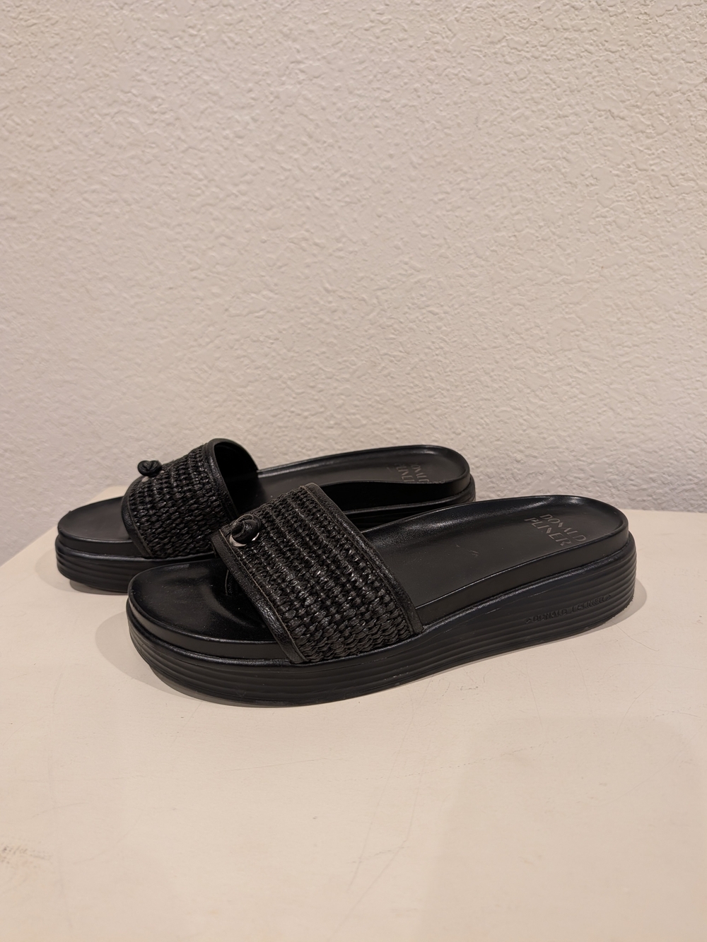 Donald J. Pliner Black Woven Slide Mules